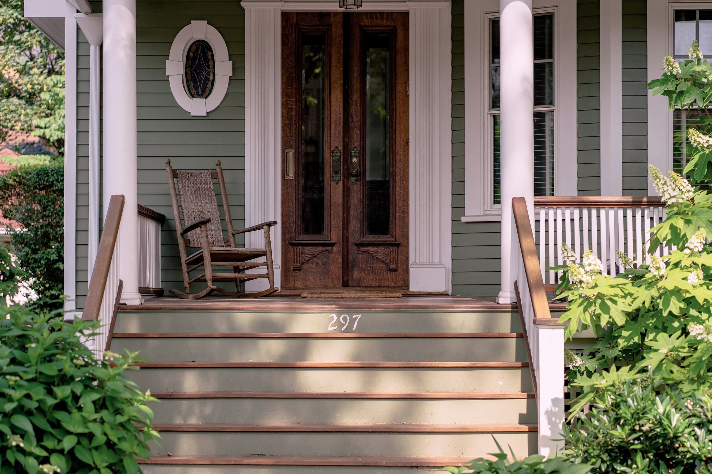 A welcoming Texas front porch with rocking chairs